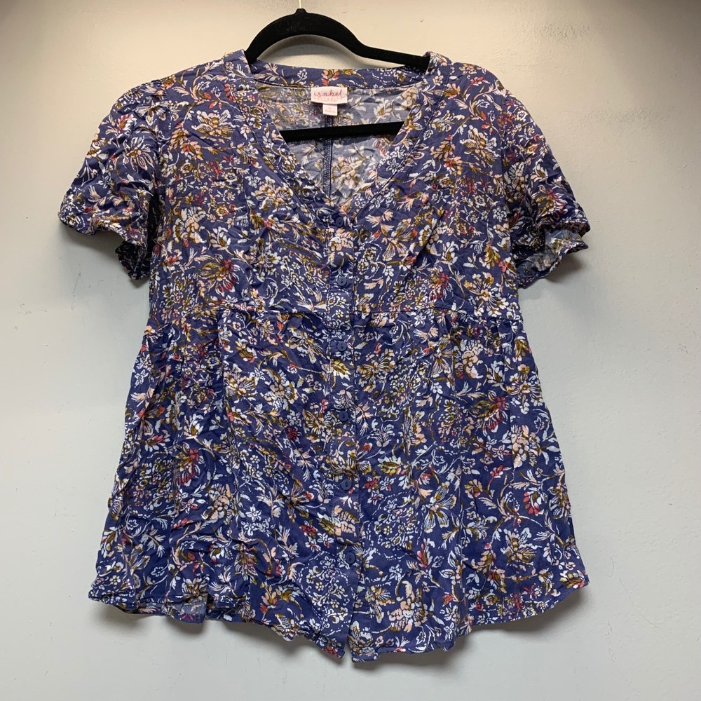 Isabel Maternity Blouse Women Small Blue Floral Excellent Babydoll Rayon Top